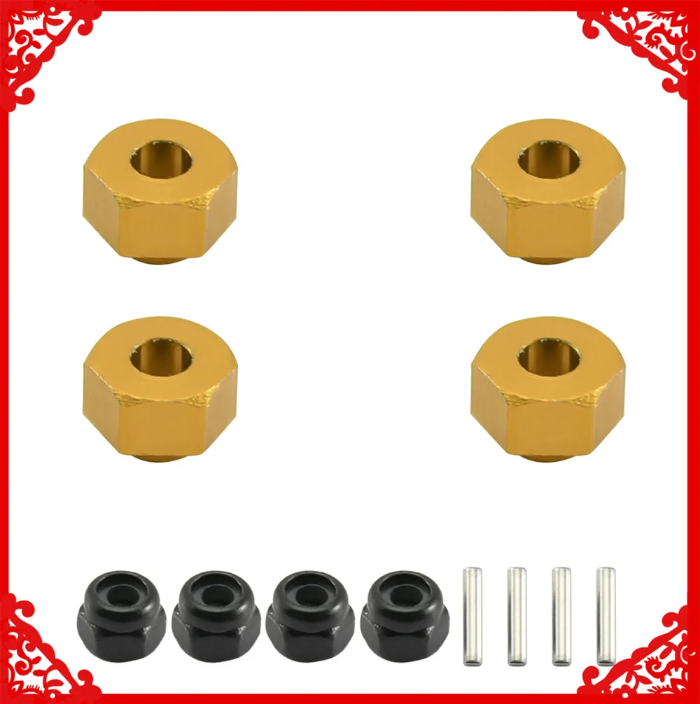 4x brass counterweight weighted M7 wheel hex hub adapter/M2 lock nut/pins/cross wrench for Axial SCX24 crawlers upgraded parts