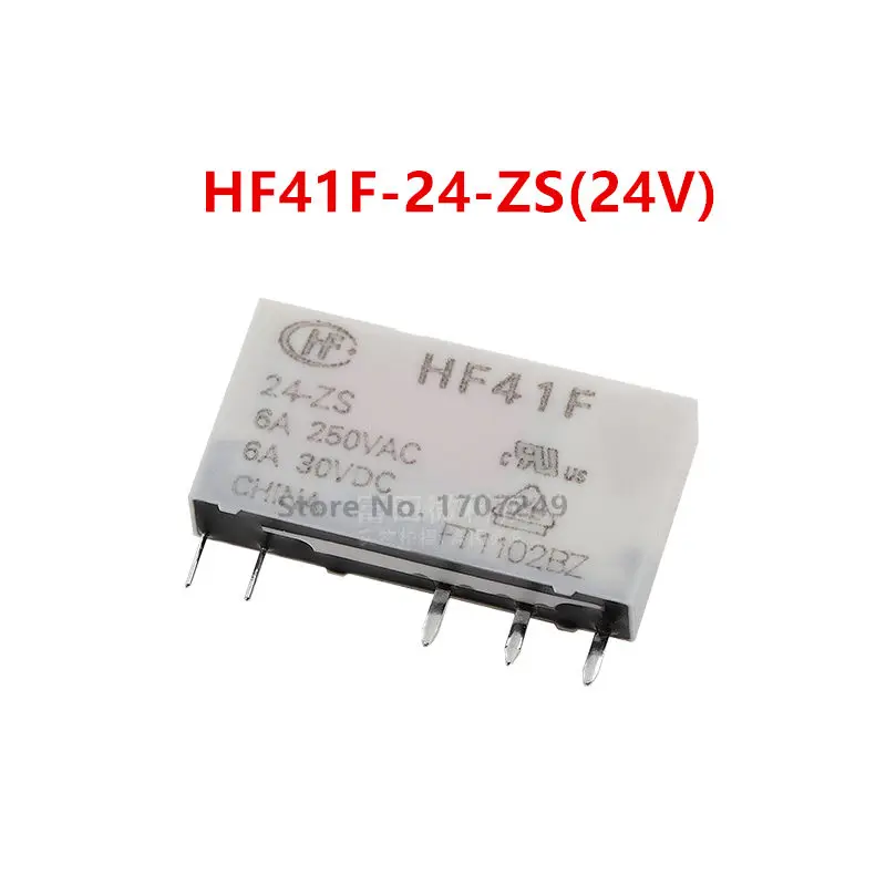 10Pcs New HF relay HF41F-5-ZS HF41F-12-ZS HF41F-24-ZS HF41F 5V 12V 24V ZS Ultra thin power relay 5 Pin 6A 41F-1Z-C2-1 relay base