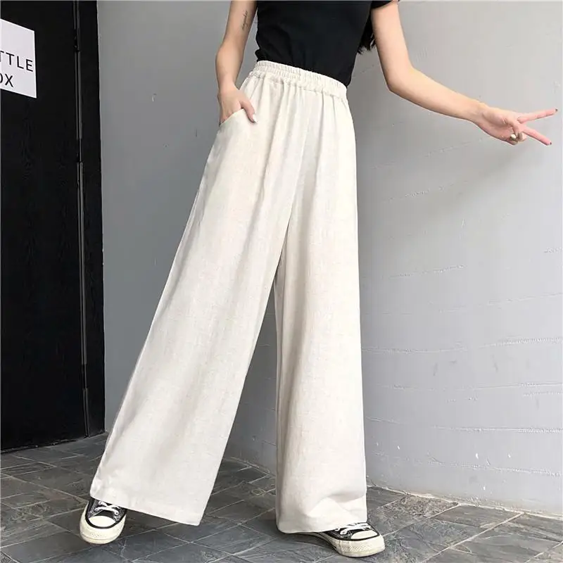 

Women Pants 2021 Summer Hemp Good Quality Female Summer Baggy Straight Trousers Pantalones De Mujer