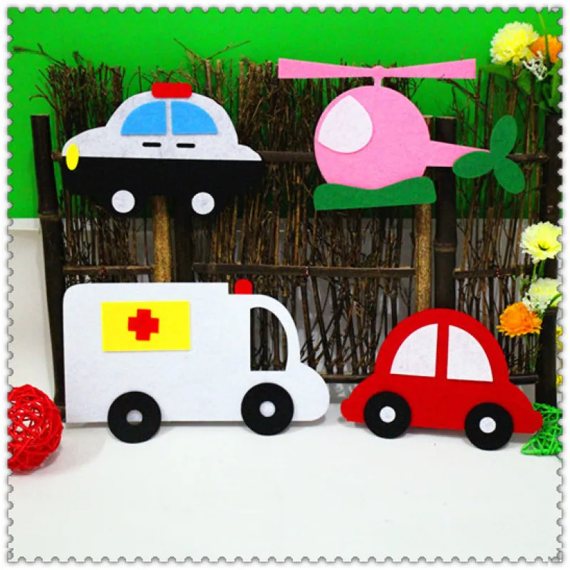 T-N Transportation Wall Stickers Decoration Police Car Airplane Bus Vehicle Nonwowen Felt Blackboard Newspaper Classroom DIY Toy