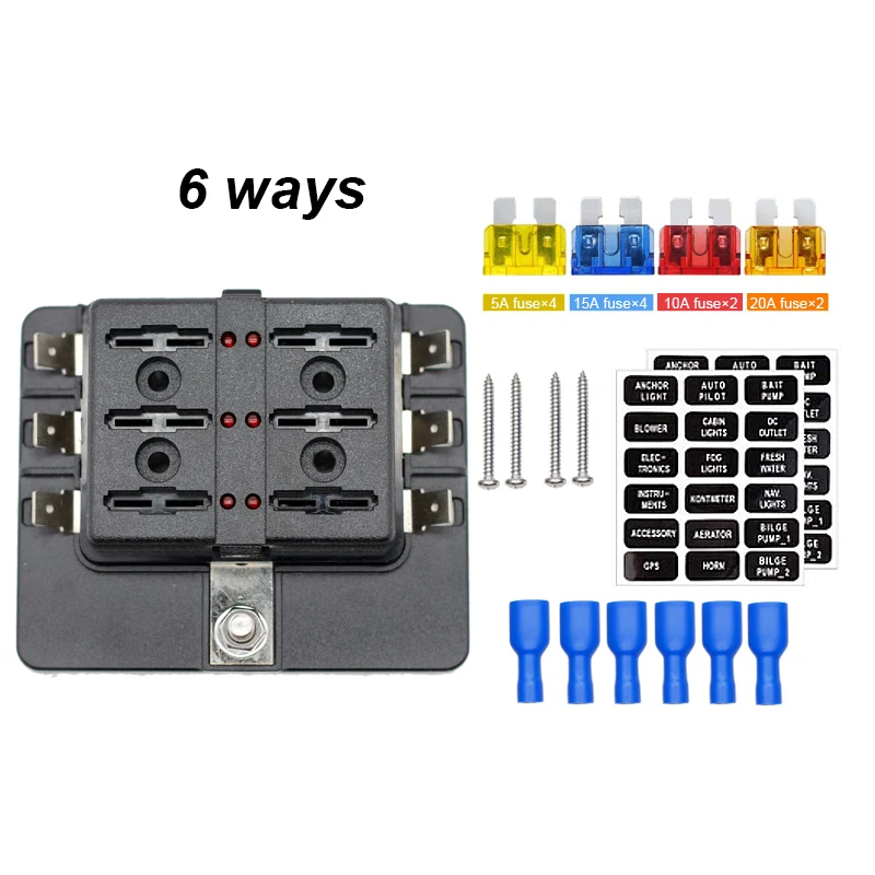 6 Way Blade Fuse Box mit LED-Licht Anzeige & Schutz Abdeckung Halter Standard Schaltung Sicherung Halter Box Block für auto Boot