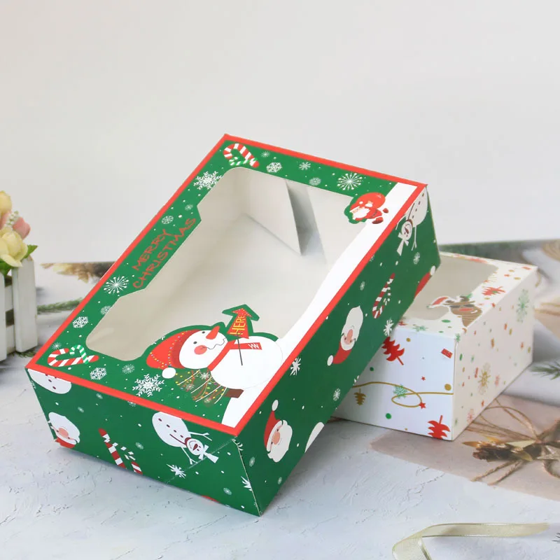 4PCS Christmas Party Paper Packaging Boxes Pvc Window Biscuit Box Cake Candy Chocolate Boxes