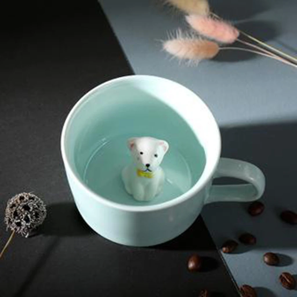 Creative Ceramic Cup coffee Mug 3D Milk Cup Animal Inside Cute Cartoon Panda Bunny Kitten Puppy Tee Cup Celadon Cup