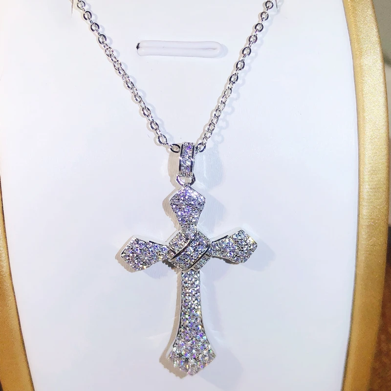 925 Silver Luxury Big Cross Pendants Zircon Wedding Pendant With Necklace For Women And Men Party Jewelry