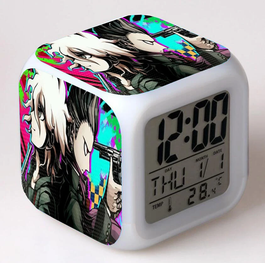 Anime Danganronpa  Cartoon LED 7 Color Flash Digital Alarm Clocks Kids Night Light Bedroom Desk Clock  Alarm-Clock despertador