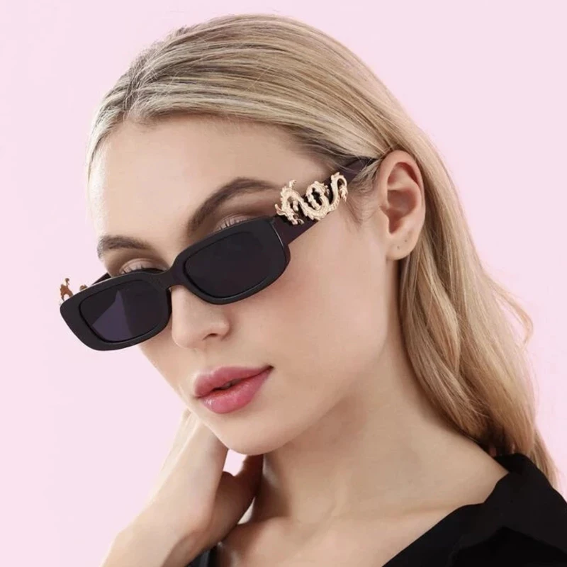 Rectangle Vintage Sunglasses Women Punk Retro Small Sun Glasses Luxury Brand Steampunk Dragon Eyeglasses Animal Totem Eyewear