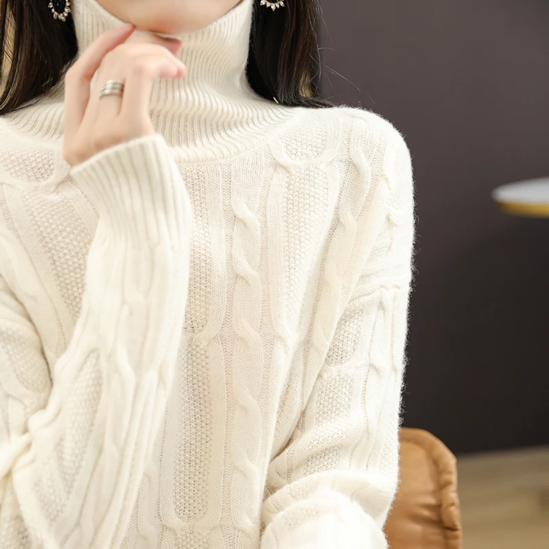 Thicker Sweaters Women Knitwears 100% Pure Wool Knitted Jumpers High Collar Soft and Best Quality Female Long Sleeve Pullovers