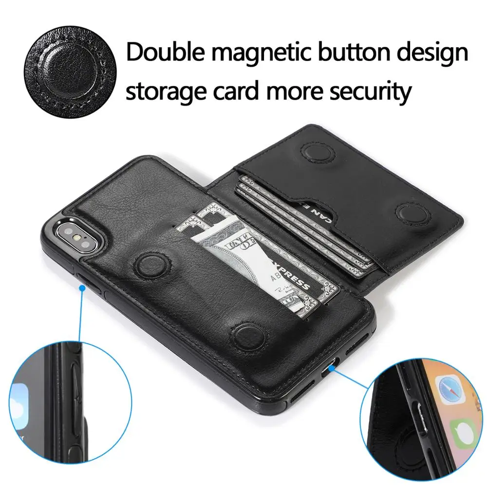 Retro PU Leather Phone Case for iPhone 13 12 11 Pro X XS Max XR 8 7 6 6s Plus Case Multi Card Holders Cover