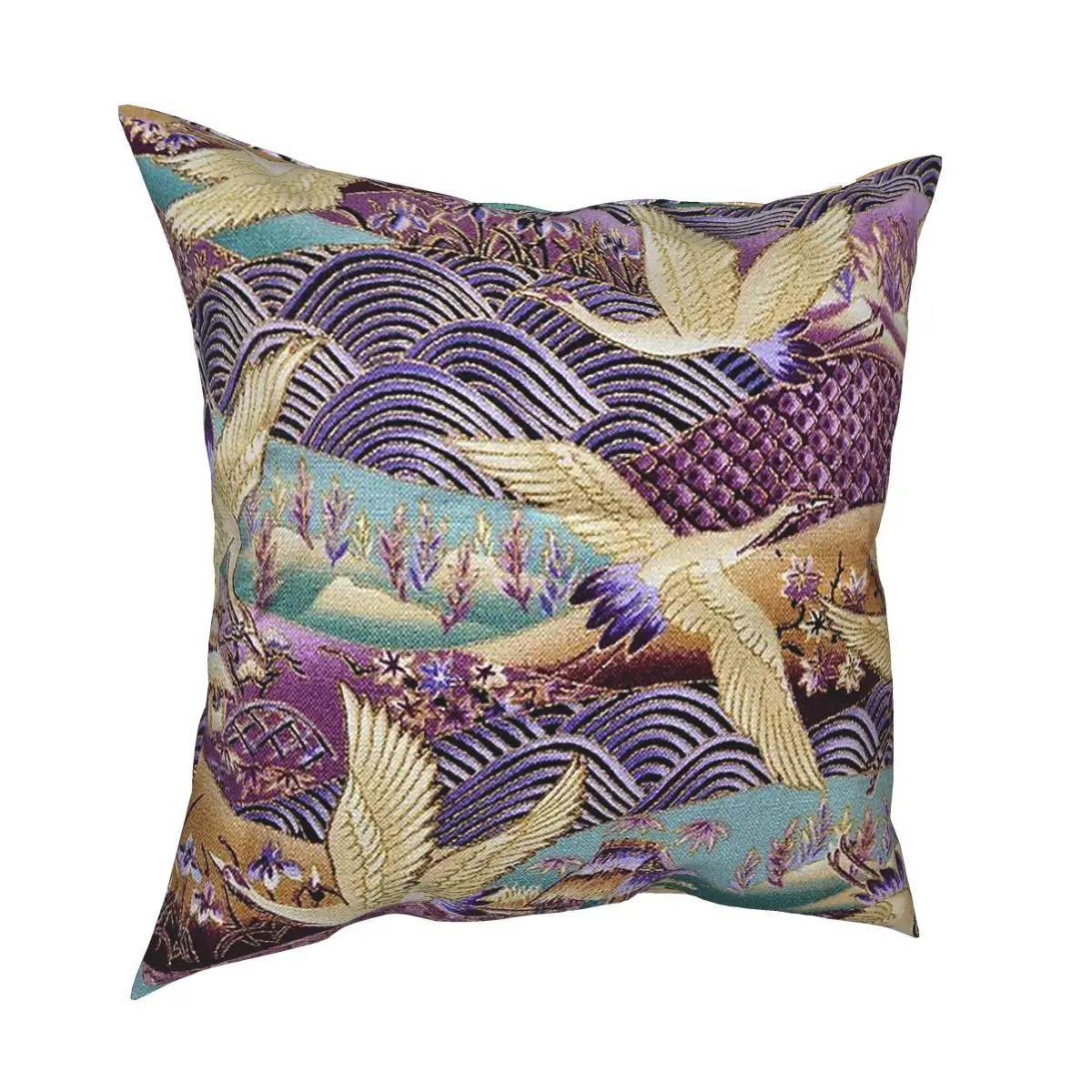 

Japanese Crane Fabric Print Pillow Case Home Decorative Cranes Cushions Throw Pillow for Living Room Double-sided Printing