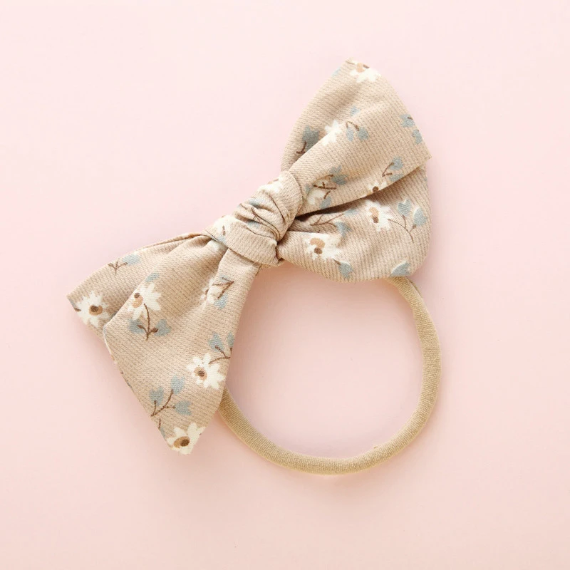 Baby Girls Bowknot Nylon Headband Newborn Elastic Flower Print Headwear Accessories Hair Ring Child Kids Hair Band Gifts