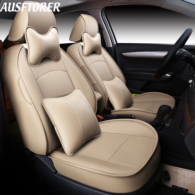 AUSFTORER Cowhide & PVC Leather Cover Seat for Hyundai Azera 2008 2010 Seat Cover Protector Support Auto Accessories 13PCS/Set