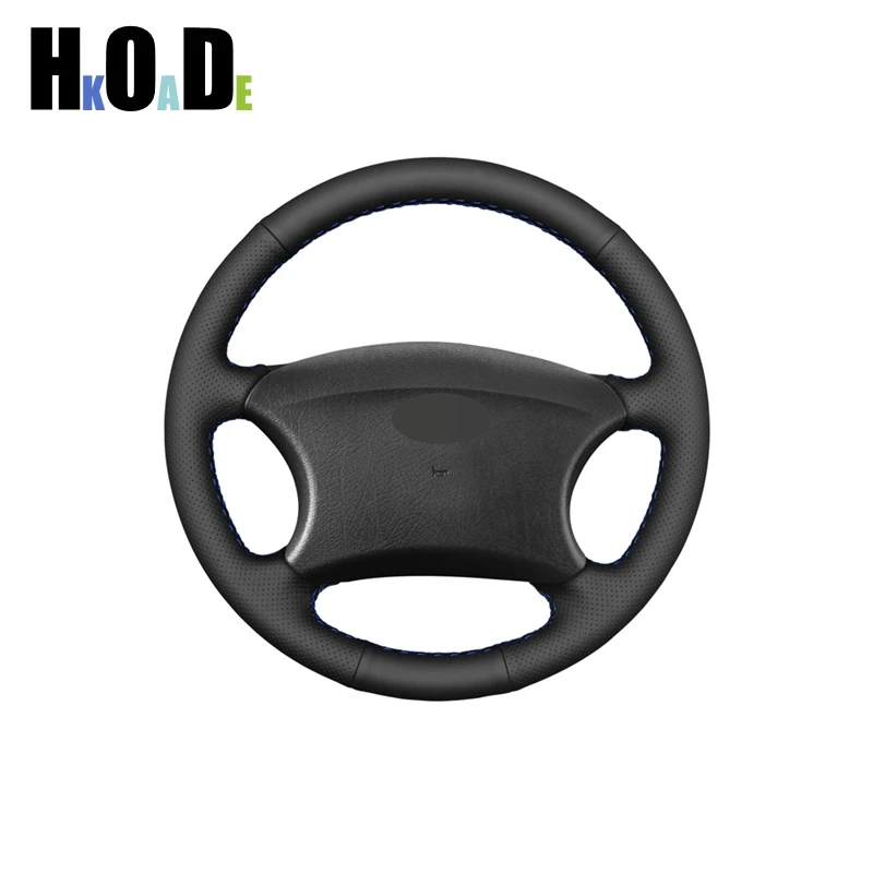 Car Steering Wheel Covers Wrap For Lada Kalina 1 2110 2111 2112 Chevrolet Niva Hand-stitched Black PU Microfiber Leather