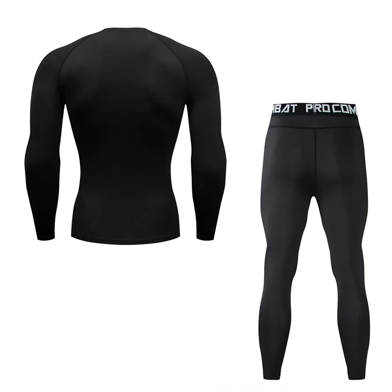 2-in-1 Compression Sportswear Men's Black Long Sleeve Shirt Fitness Leggings Suit Winter Sports Underwear Gym Workout Clothing