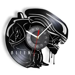 Alien Xenomorph Extra-Terrestrial Vinyl Record Clock Intelligent Beings Sci Fi Monsters Modern Design Silent Home Room Decor