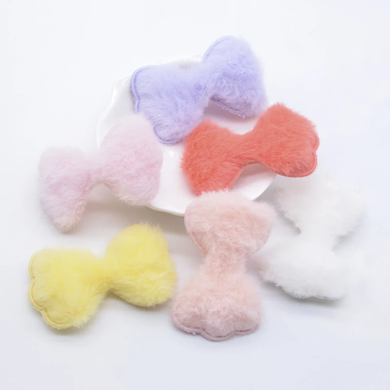 12Pcs 55*35mm Soft Plush Furry Bow Tie Applique for DIY Headdress Hair Clips Decor Accessories Clothes Hat Shoes Sewing Patches