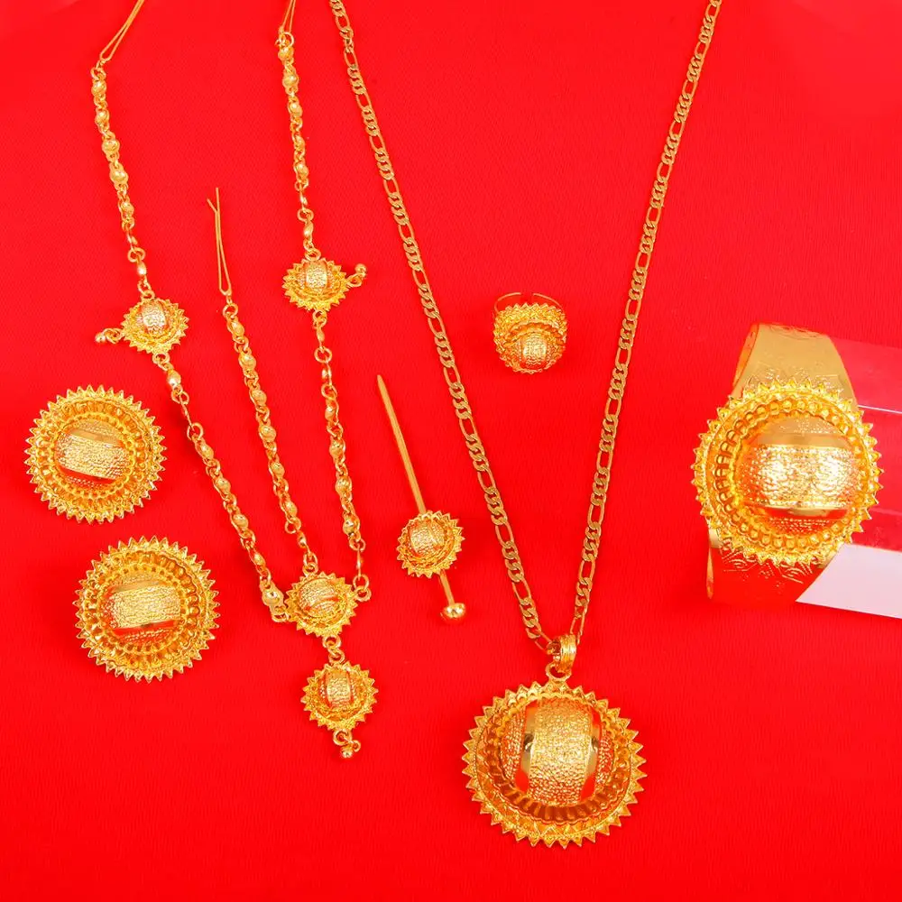 Ethiopian Gold Color Jewelry Sets Women Habesha Style Trendy African Bridal Wedding Jewlry