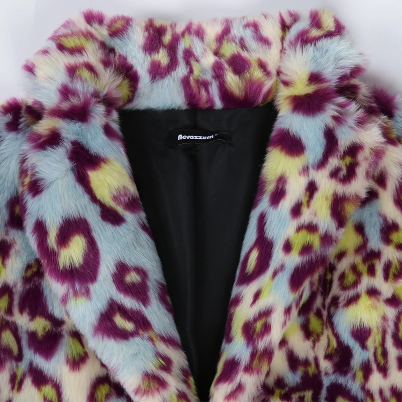 Nerazzurri Multicolor Long Colorful Leopard Print Faux Fur Coat Women Warm Thick Womens Fashions Winter Clothes 2022 5xl 6xl 7xl