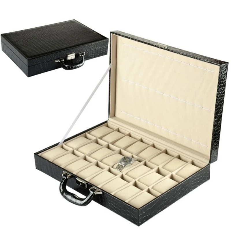 24 Slots Watch Case Storage Box Black Leather Watch Holder New Watch Display Case Watch Organizer