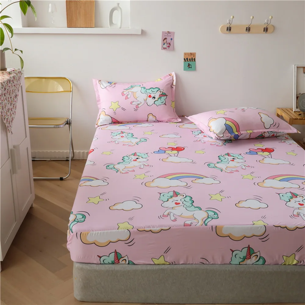 Summer home bed mattress Round Fitted sheet comfortable rubber linen Cartoon unicorn sabana(no pillowcase)90*200 150*200 180*200