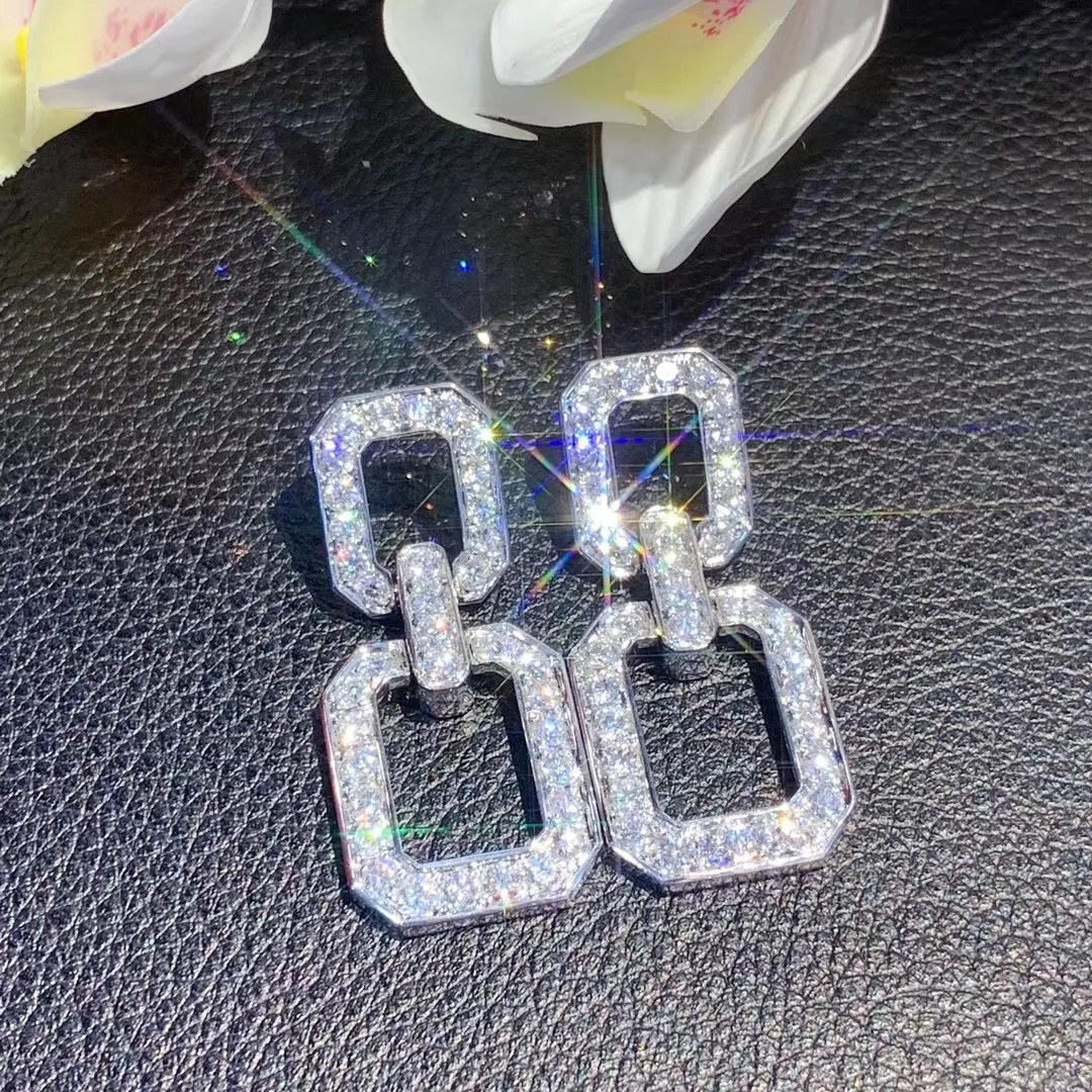 Foydjew Exquisite Korean Fashion Geometric 925 Silver Needle Earrings Micro Paved Cubic Zircon Dangle Drop Earring For Women