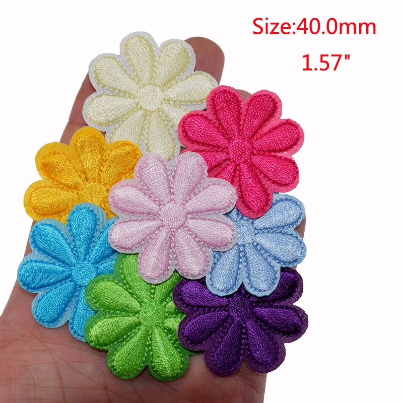 10Pcs Artificial Flower Embroidered Iron On Patches Badges Daisy Flowers Patch For Clothing Bag Jeans Hat Decoration 4.0cm