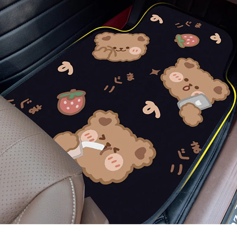 

New Arrival Universal Short Plush Cartoon Bear Anti-dirty Anti-slip Protective Car Interior Foot Carpet Pad