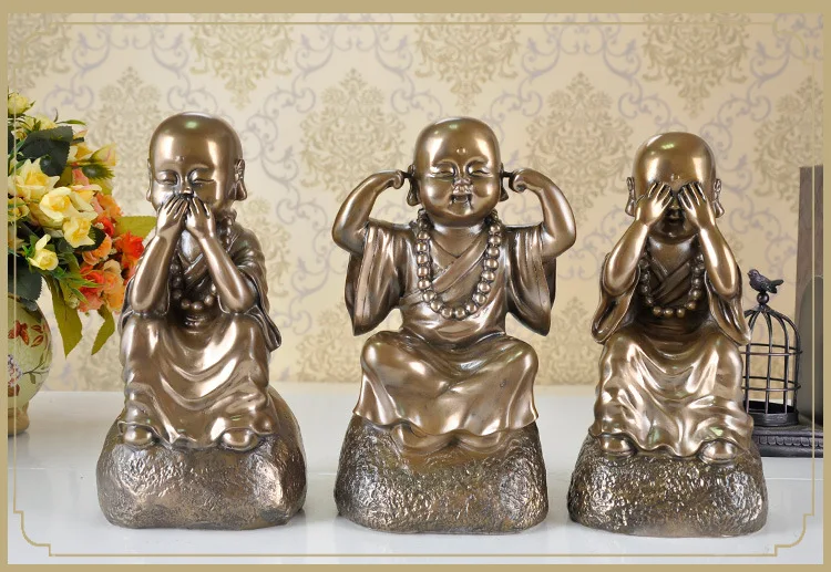 

resin Buddhism figures three little monks statues character desktop sculpture home decoration living room accessories a0116