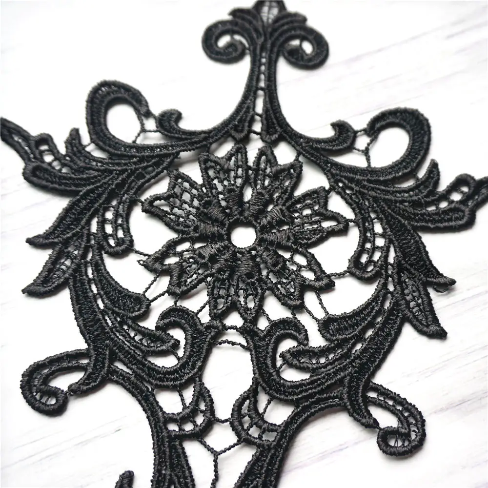 Black Embroidered Fabric Appliques Flora Gothic Baroque Gown Collar Sew On Patch For Wedding Decoration Dress DIY