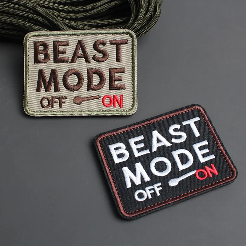 BEAST MODE ON OFF Embroidery Patches Letter Tactical Stickers for Clothing Backpack Accessories Armbands Applique