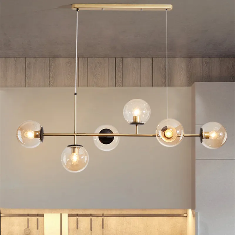 Nordic industrial chandelier LED long chandelier for Kitchen Island Living Glass Ball Lamp Scandinavian Design dining room lamp