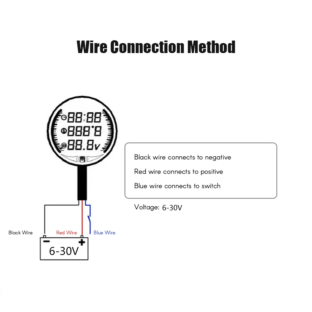 3 In 1 Motorcycle ATV Voltmeter+Electronic Clock+Thermometer Digital LED Temperature Voltage Tester Multifunction