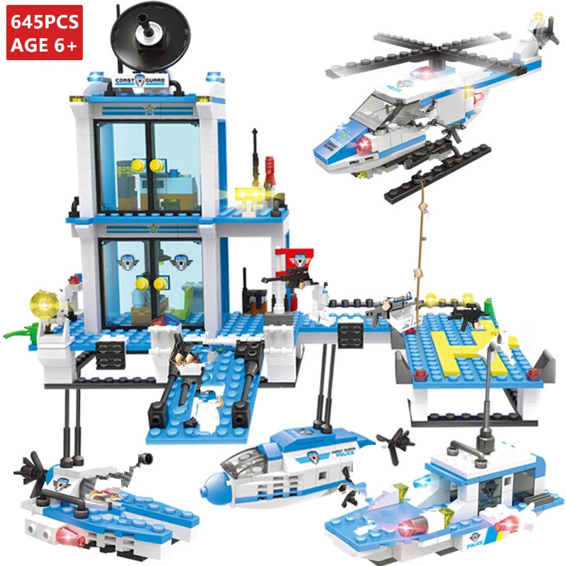 645Pcs City SWAT Maritime Police Command Coast Guard Building Blocks Sets Juguetes Brinquedos Creative Bricks Educational Toys