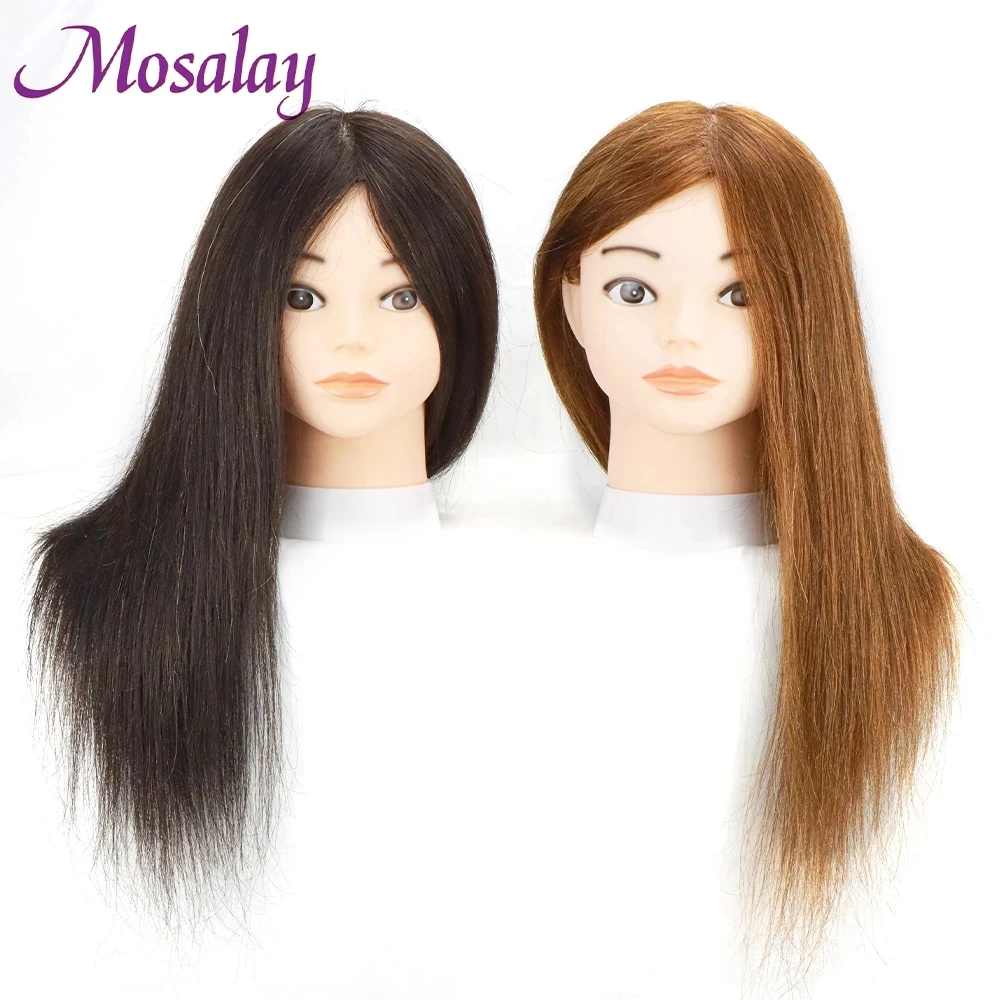 Doll Mannequin Head With 100% Human Hair Training Head For Learner Hairdressers Practice  Dye Bleach Curl Iron Braid Cut Hair