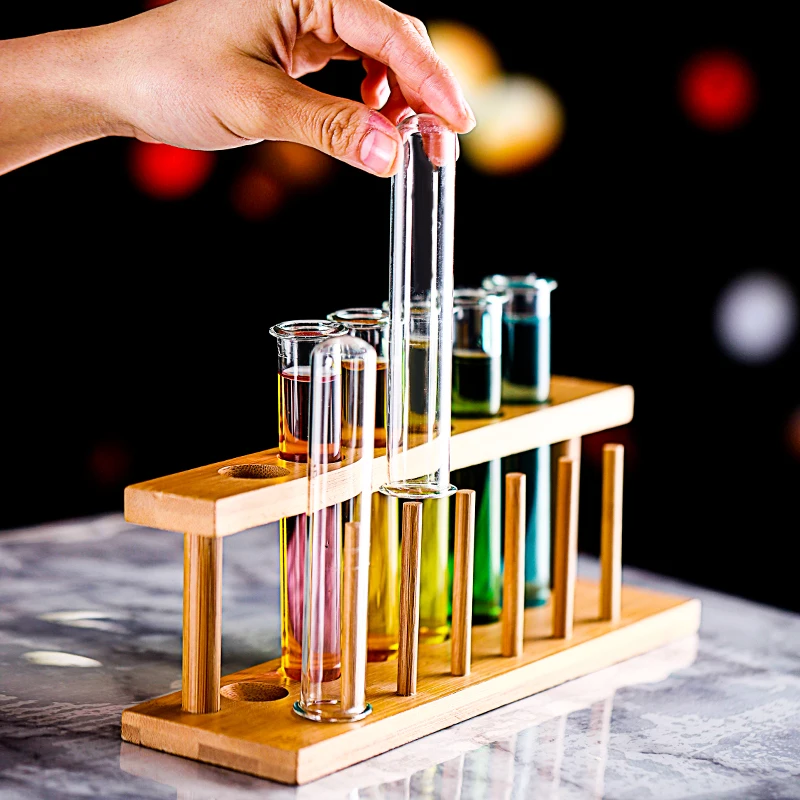 Wooden Rack with Borosilicate Glass Test Tubes, Labs Premium Wooden Test Tube Rack