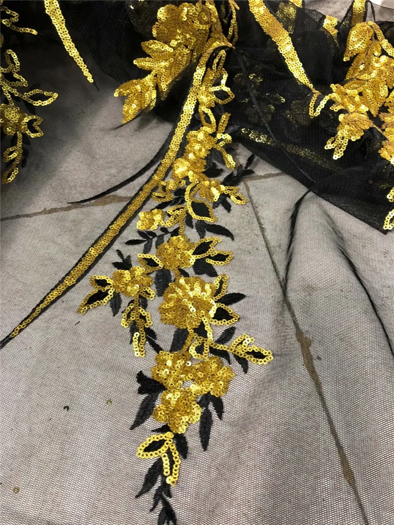 

Pretty design african lace fabric with sequin high quality black mesh sequin fabric for fashion evening dress H-70602