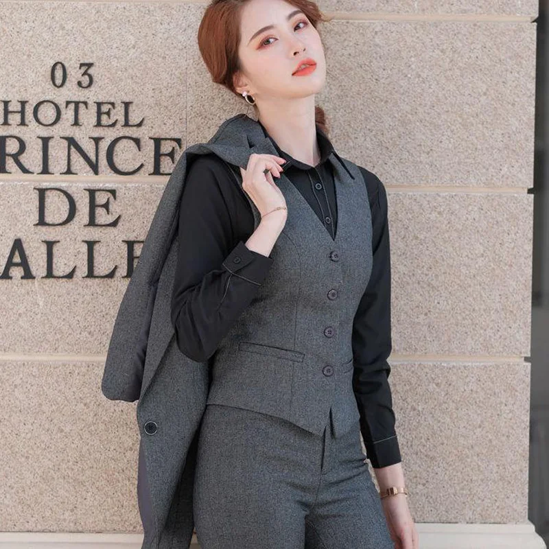 Lenshin 3 Pieces Business Suit Women Quality Office Ladies Work Wear Pant Suits Formal Female Blazer Jacket Vest Trousers Set