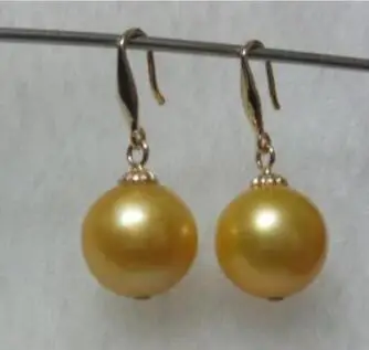 

free shipiing 100% 9-10MM PERFECT ROUND GOLDEN Freshwater PEARL DANGLE EARRING 14K/20