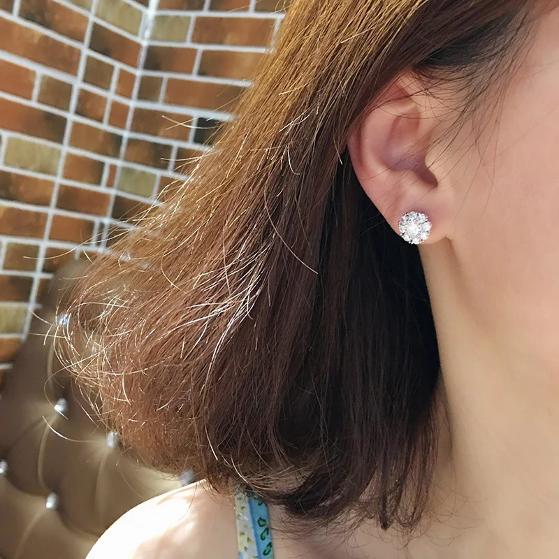 Huitan Fancy Flower Shaped Stud Earrings with Full Crystal Cubic Zirconia Shiny Women\'s Earrings New Fashion Jewelry Wholesale