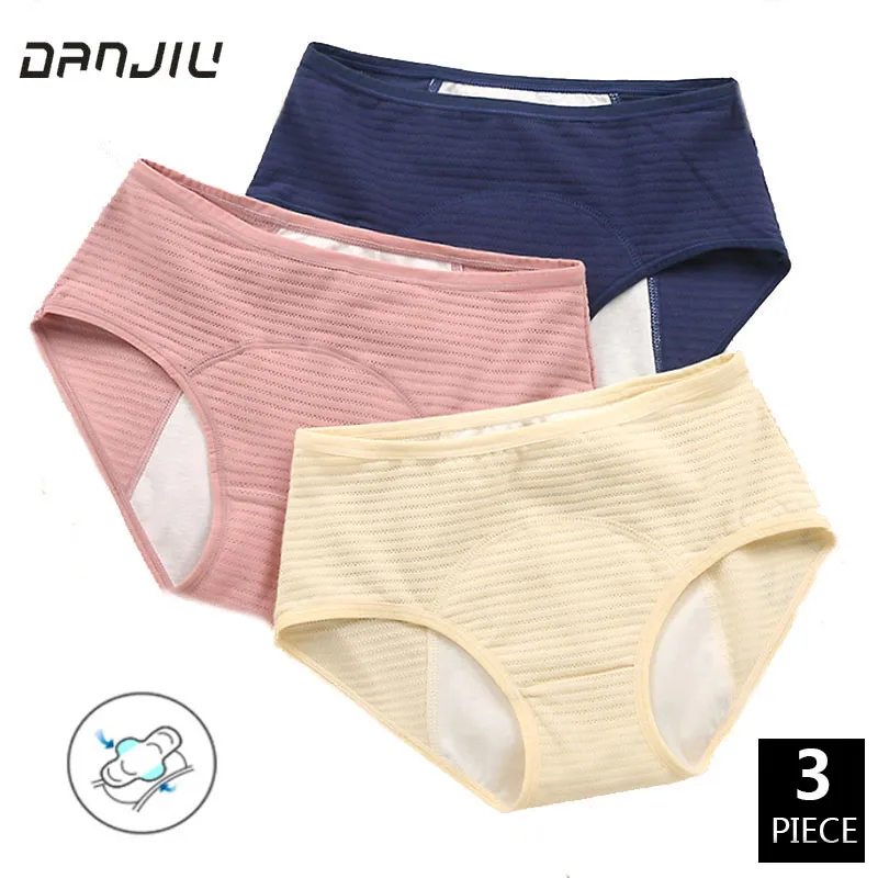 

3PCS Cotton Solid Physiological Period Leak Proof Menstrual Panties Soft Breathable Mesh Women Underwear Seamless Lady Breifs