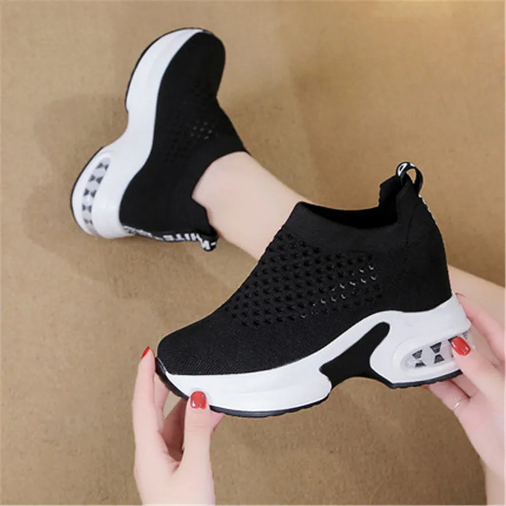 

New Women Fashion Wedges Sock Shoes Tenis Feminio Chaussures Femme 8CM Heighten Ankle Boots Female Sneakers Zapatos De Mujer Red