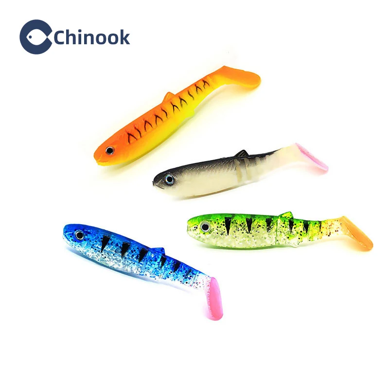 Chinook Soft Bait Lure 3D T-tail 75mm 4pcs Wobblers Silicone Fish Artificial Bait Fishing For Jig Head Texas Jigs Wacky Hooks