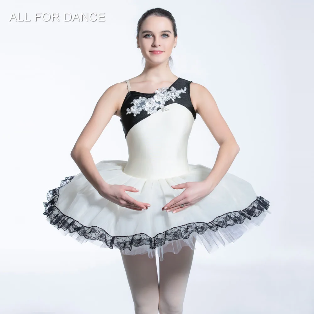 

19503 Ivory Spandex Bodice with Applique Ballet Pre-professional Tutu Women & Girl Dancing Dress Ballerina Stage Show Costume