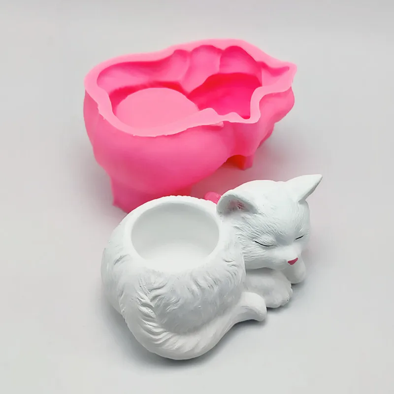 Silicone Mold Cute Cat Flower Pot Succulent DIY Making Resin Concrete Vase Cactus Silicone Mold Home Decor Tool