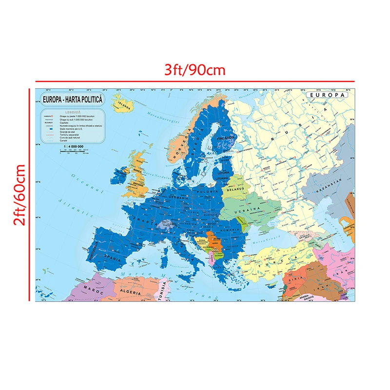 Póster de pared decorativo con mapa de Europa para estudiantes, pegatinas de 90x60cm para decoración de enseñanza