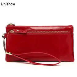 Luxury Oil Wax Leather Women Wallet Long Wristlet Lady Purse Clutch Real Cowhide Leather Female Purse Phone Bag Coin Pocket
