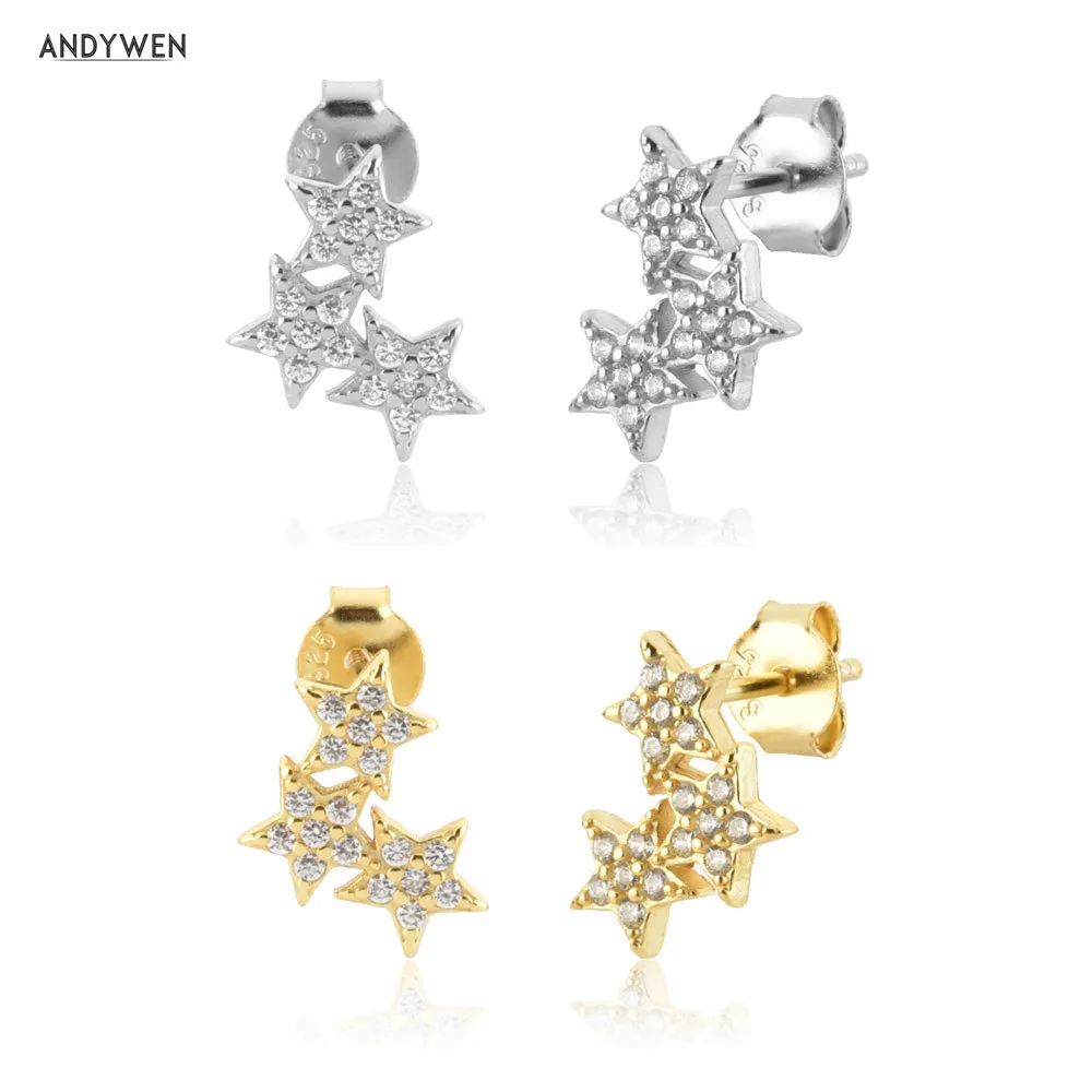 KIKICHICC 925 Sterling Silver Gold Starry Sky Spakle Star Stud Earring Piercing Women Piercing Luxury Jewelry Women Crystal CZ