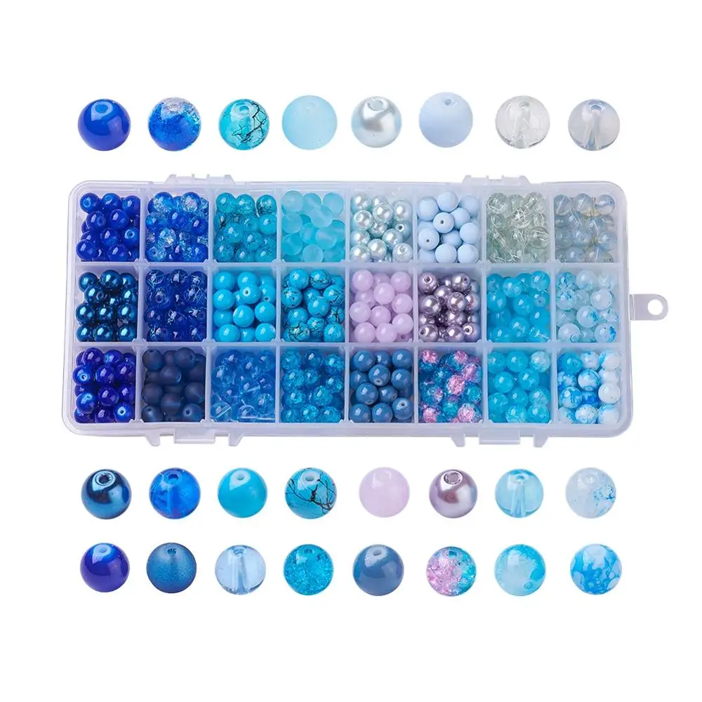 

8mm Mixed Style Glass Beads 24 Gradient Colors Dyed Round Loose Spacer Beads For Bracelet DIY Jewelry Making 648~720pcs/box