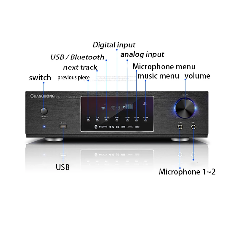 Imagem -06 - Potência Bluetooth Amplificador Febre Profissional av Amplificador Casa Sistema de Áudio Subwoofer Amplificador Digital 220v 800w 5.1 Alta