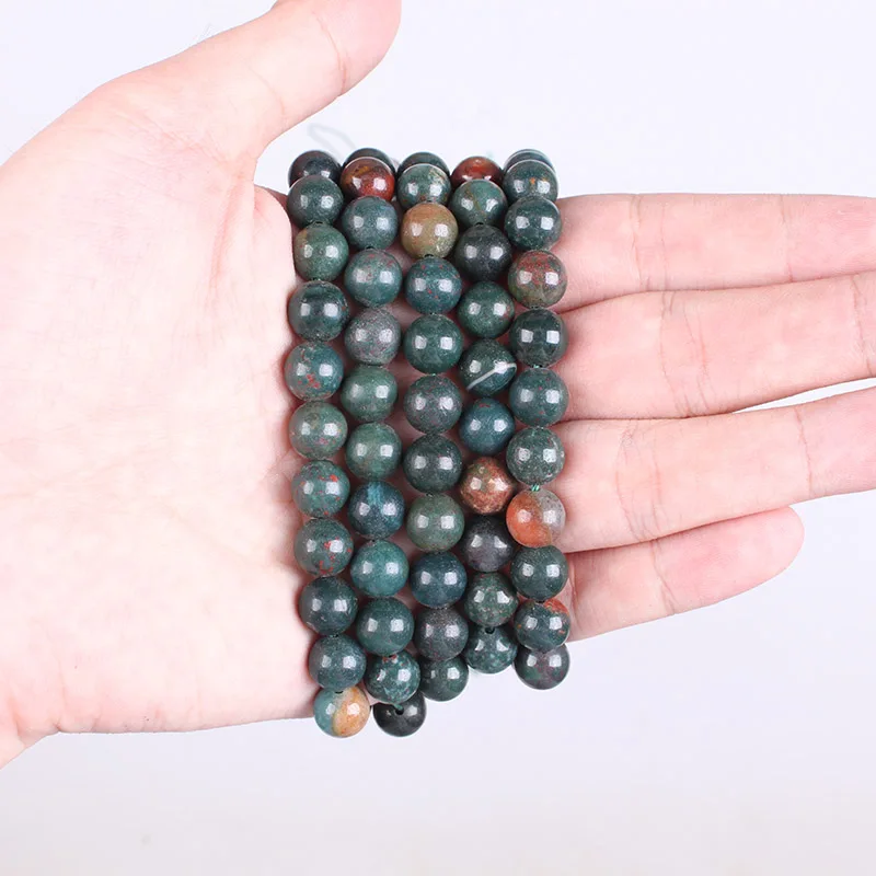 Natural Stone Beads Indian Bloodstone Heliotrope Round Loose Beads 6 8 10 12 14mm Beads For Bracelets Necklace Jewelry Making