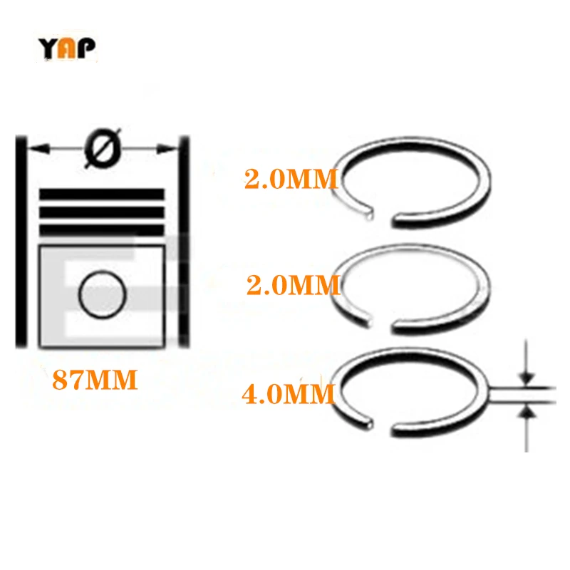 Piston ring Suitable For Kubota V2403 V2403-DI 1G790-21050 87MM 2.0+2.0+4.0MM STD